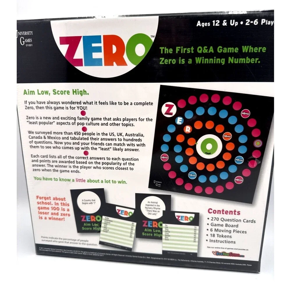 Zero - Fun New Question and Answer Board Game w/Tokens and Moving Pieces NIB